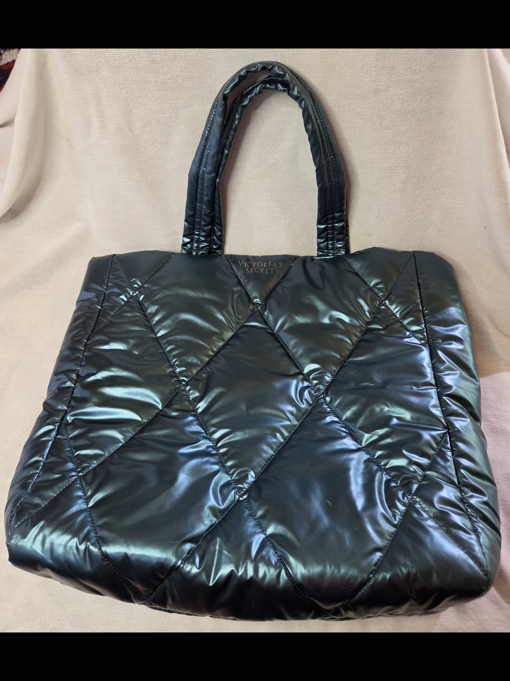 Victoria's Secret Shiny Quilted Tote Bag in Iridescent Teal